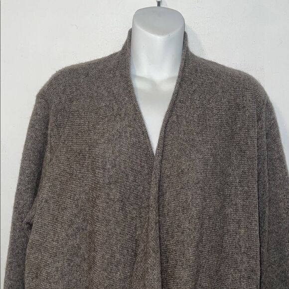 EILEEN FISHER Brown and Black Yak and Merino Wool Blend Wrap Cardigan-L - Picture 2 of 9
